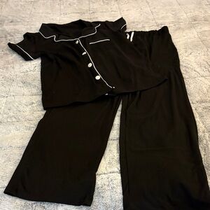 Classic Black Pajama Set with White Piping-M